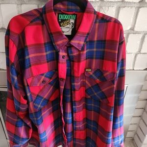 DIXXON Red and Blue Plaid Casual Button Down Shirt